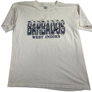 Vintage Ganzee Barbados West Indies Tee‎ Unisex L White Graphic Print Tropical
